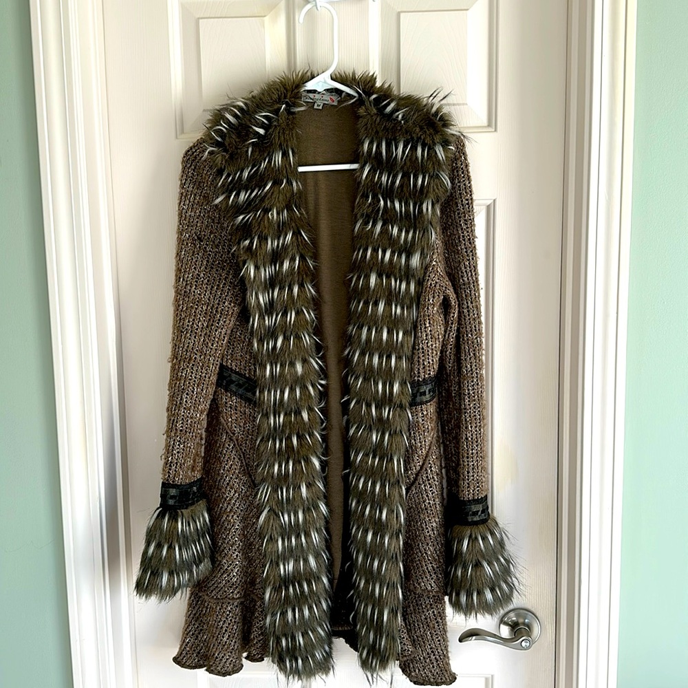 Beautiful Sweater Jacket w Fur and Leather - Sz M